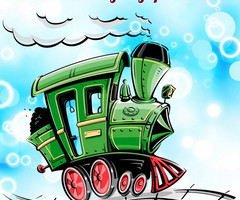 Картинка с бегущим паровозиком - день железнодорожника