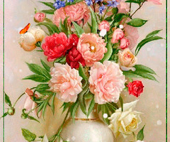 Красивый букет из пионов и роз - с цветами