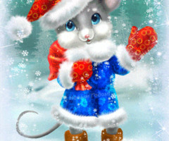Новогодняя мышь в костюме снегурочки